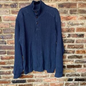 Timberland Navy Blue Ribbed Knit Quarter Button Mock Neck Sweater Men's Size XL